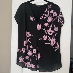 INC International Concepts Black Top with Pink Floral Design